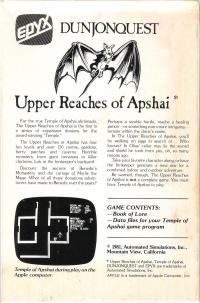 Dunjonquest- Upper Reaches of Apshai Box Artwork Back